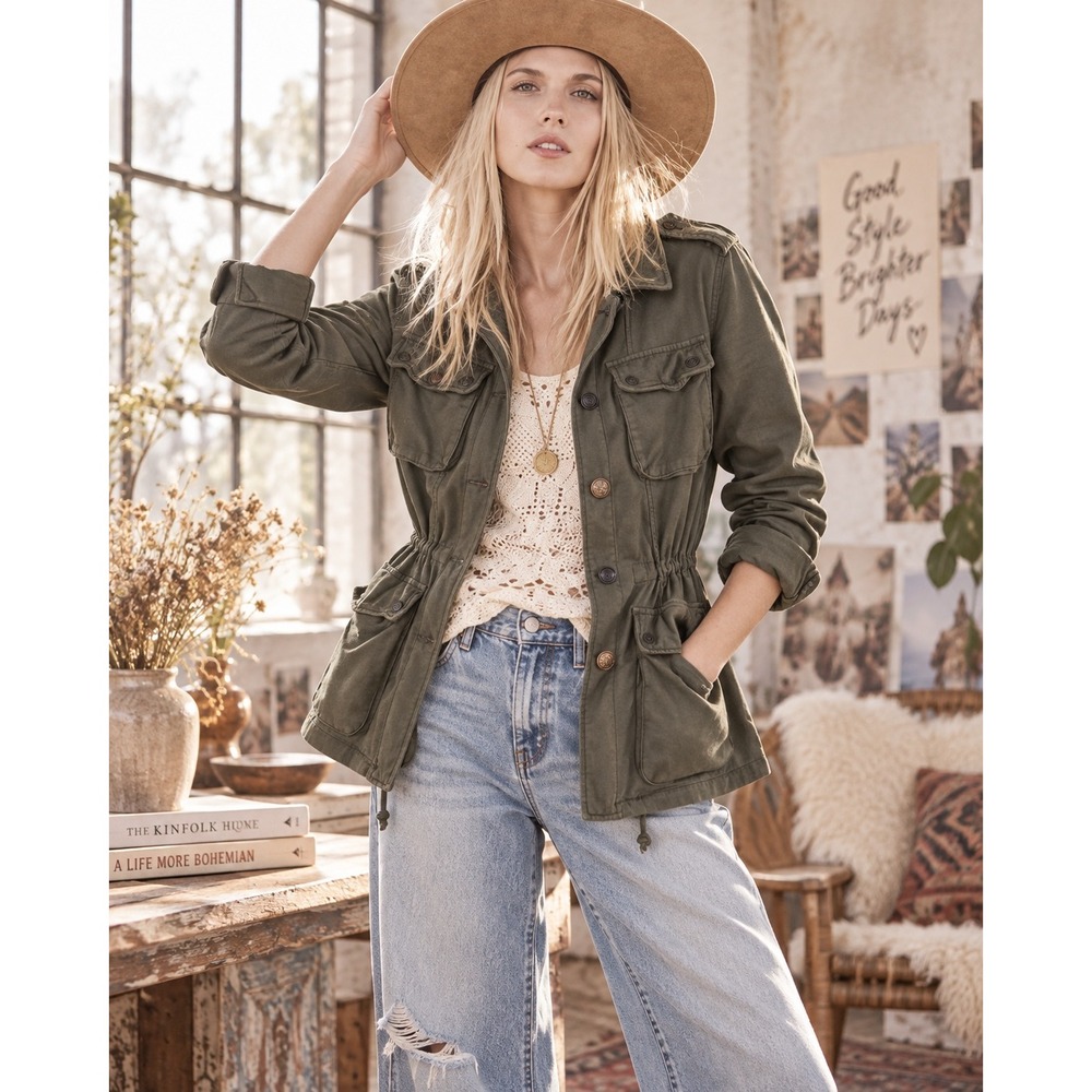 Free People Womens XS Olive Green Not Your Brothers Surplus Jacket